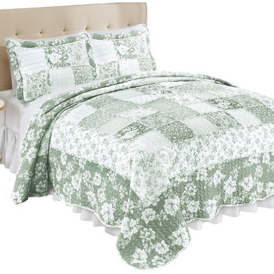 Collections Etc Eden Floral Patchwork Scalloped Edge Quilt