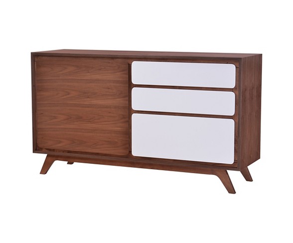 Mid-Century Modern Distressed 59" Buffet Cabinet - Walnut and White - ZM Home