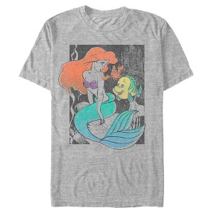 Men's The Little Mermaid Ariel and Flounder Distressed Poster T-Shirt - 1 of 4