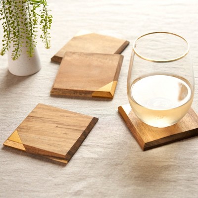 Acacia Wood Coasters with Copper Accents, Set of 4