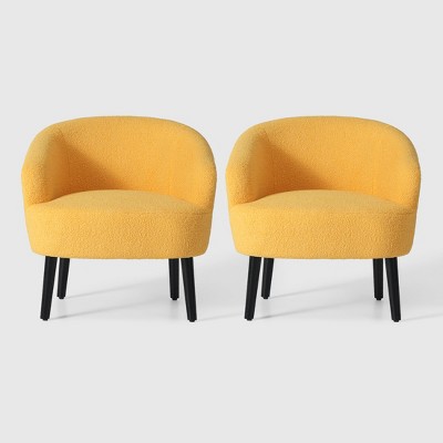 WestinTrends Alexandria 29" Wide Mid Century Modern Faux Shearling Barrel Accent Arm Chair (Set of 2)