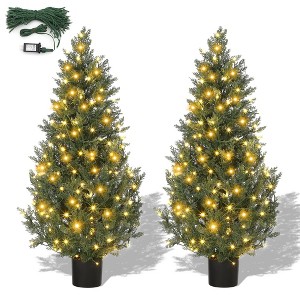 4 FT Artificial Topiary Cedar Trees, 2 Pack UV Resistant Fake Plants with Pot & Moss for Outdoor Indoor Front Porch Decor - 1 of 4
