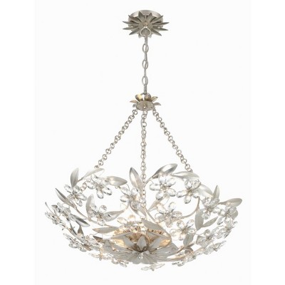 Antique Silver Crystal 6-Light Floral Chandelier