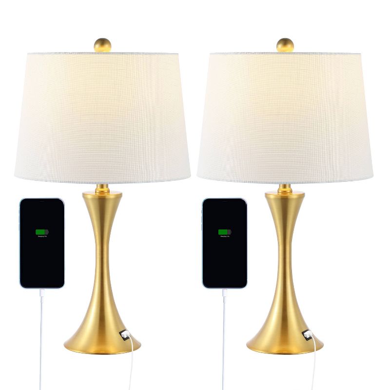 Set of 2 22.75" Bennett Modern Iron Hourglass Table Lamps (Includes LED Light Bulb) with USB Charging Port - JONATHAN Y, 1 of 9