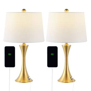 Set of 2 22.75" Bennett Modern Iron Hourglass Table Lamps (Includes LED Light Bulb) with USB Charging Port - JONATHAN Y
