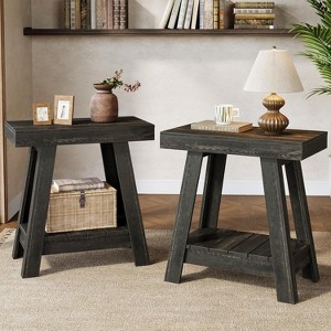 Tribesigns 2-Tier Wooden End Table, Farmhouse Small Sofa Side Table with Storage, Slim Narrow Nightstand for Living Room, Bedroom, Rustic Grey - 1 of 4