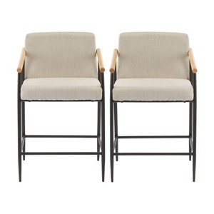 Christopher Knight Home Set of 2 Ruby Mid Century Modern Upholstered Counter Stool with Iron Frame Counter Height Barstools Beige/Espresso - 1 of 4
