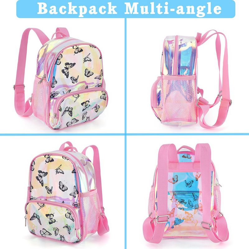 Butterfly Print Backpack Clear Backpack Heavy Duty Stadium Transparent School Book Bag Pvc Mesh Bag Cute Girls Bookbags, 2 of 7