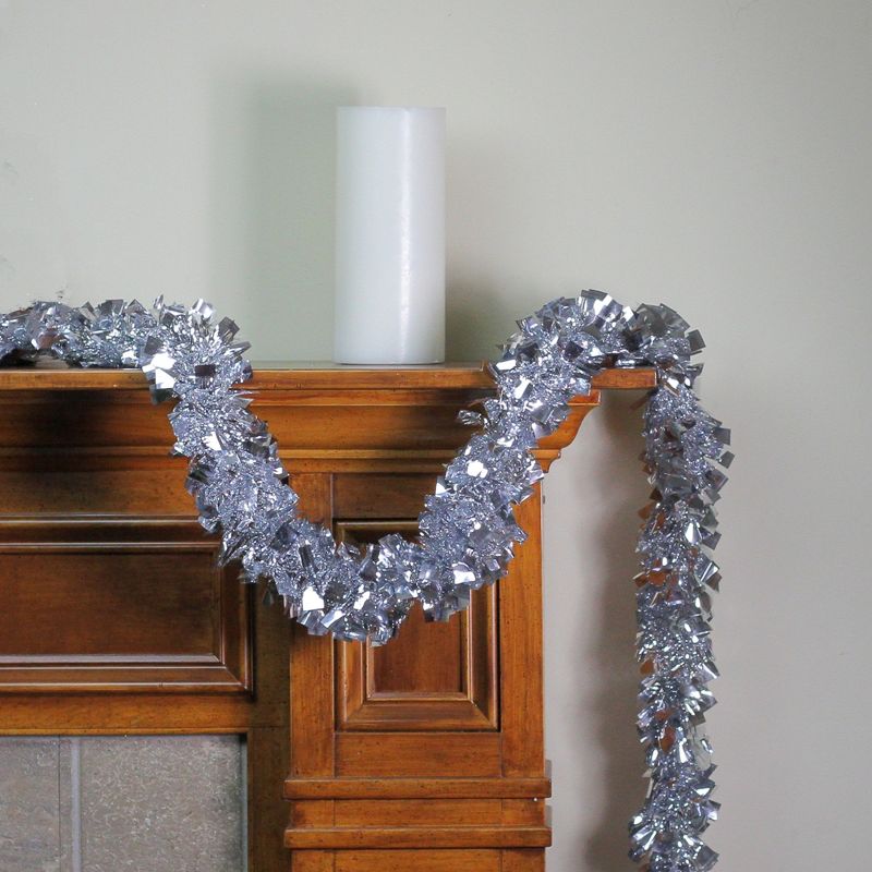 Northlight 12' x 4" Unlit Shiny Holographic Silver Christmas Tinsel Garland, 3 of 4