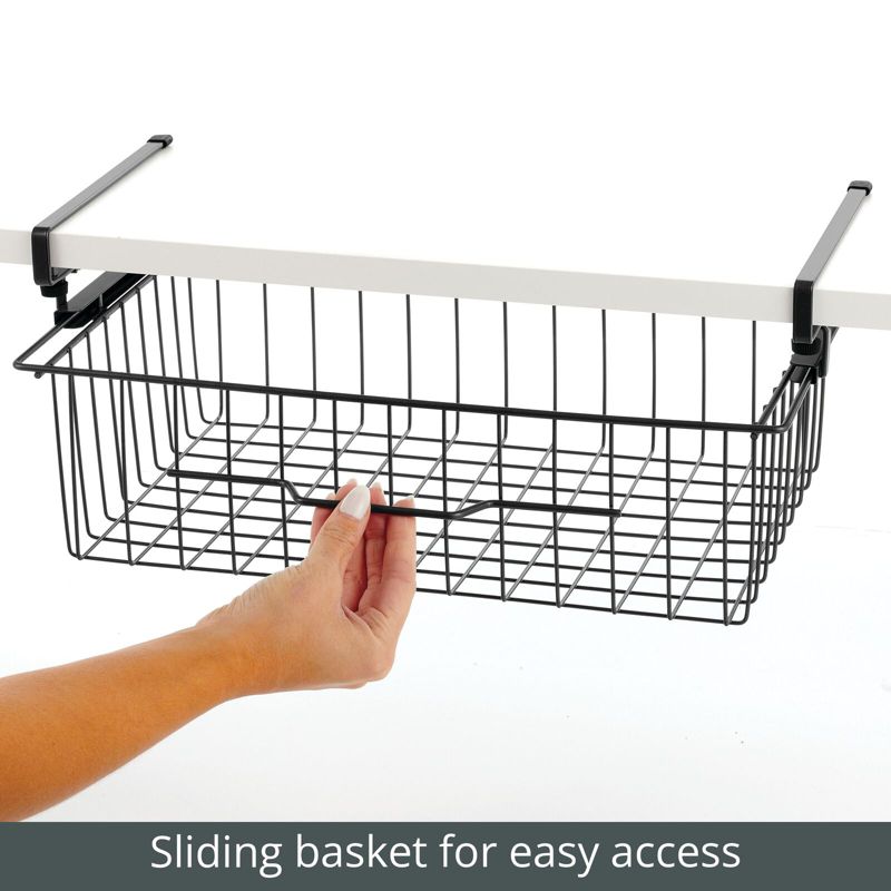 mDesign Large Wire Hanging Pullout Drawer Basket - Attaches to Shelving, 4 of 9