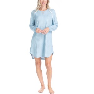 Ocean Pacific Women's Waffle Knit Long Sleeve Sleepshirt - 1 of 4