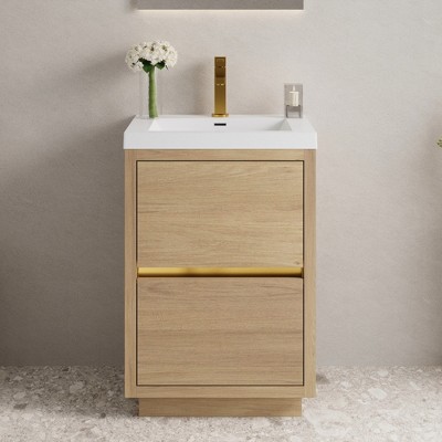 GlasFlength Bathroom Storage Cabinets, Freestanding, Open shelving Bathroom Vanity，Assembly Required, Beige, 23.6"*19.75"*35.5"