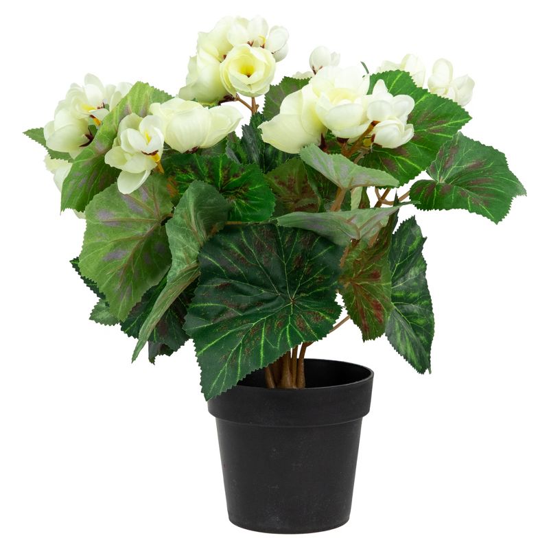 Northlight 11" Cream Potted Silk Begonia Spring Artificial Floral Arrangement, 1 of 6