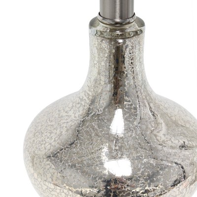 Elegant Silver Mercury Glass Nightstand Lamp with White Fabric Shade
