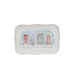 Storied Home Stoneware Platter with Village Christmas Scene and Gold Electroplating "It's Beginning To Look A Lot Like Christmas", Multicolor - 1 of 3