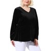 Agnes Orinda Women's Plus Size V Neck Tulip Hem Long Sleeve Peplum Velvet Blouses - 2 of 4