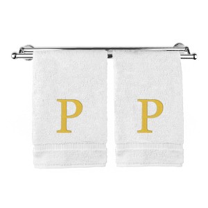 BC BARE COTTON Monogrammed Hand Towel, 100% Turkish Cotton - Set of 2 - White - Gold Block - 1 of 1