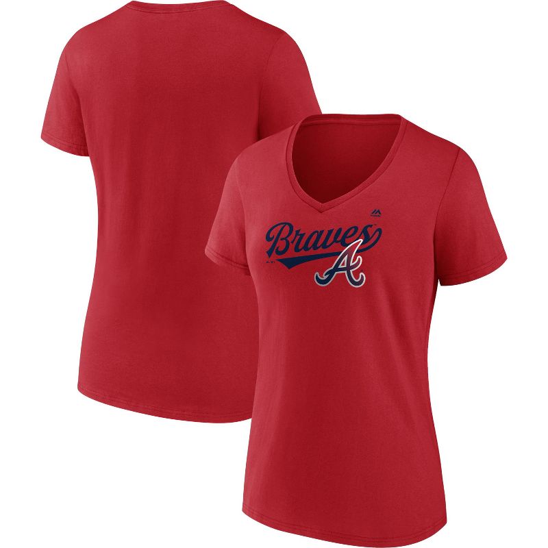 MLB Atlanta Braves Women&#39;s Short Sleeve V-Neck T-Shirt, 3 of 4
