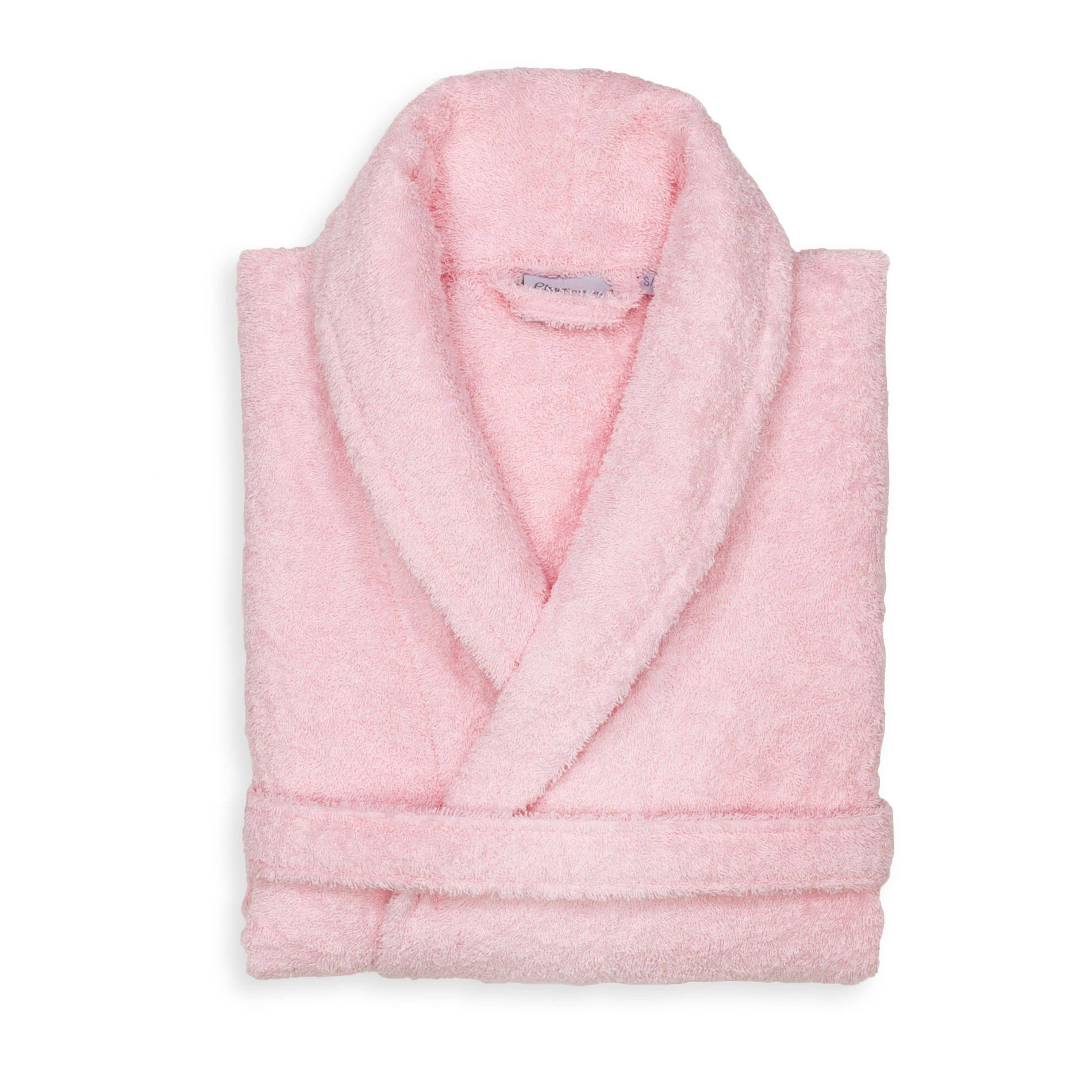 Linum Home Textiles S/M Terry Cloth Solid Bathrobe Pink: 100% Cotton, Unisex, Long Sleeve, Shawl Collar, Machine Washable