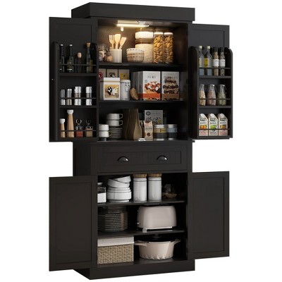 HOMCOM 71" LED Kitchen Pantry Cabinet, Tall Storage Cabinet with 6 Door Shelves, a Drawer and 4 Adjustable Shelves