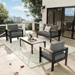 LayinSun 4 Pieces Aluminum Outdoor Patio Furniture Set with Coffee Table, Outside Metal Patio Conversation Sets with Deep Seating and Thick Cushions - 1 of 4