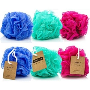 Impresa Eco-Friendly Loofah/Loofa/Mesh Bath and Shower Sponge, 6-Pack - for Men and Women - Bulk Body Puffs - 1 of 4
