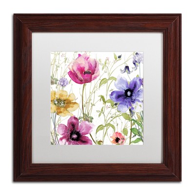Summer Diary I Watercolor and Acrylic Canvas Art with White Matte and Brown Frame