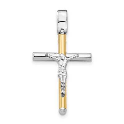 Black Bow Jewelry 14k Two Tone Gold, Polished Crucifix Pendant, 17 x 32mm