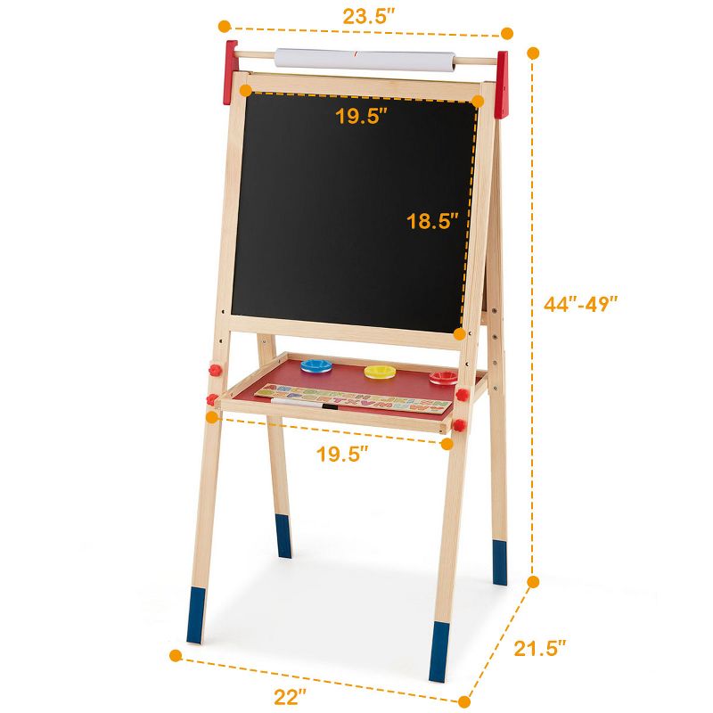 Costway All-in-One Wooden Kid's Art Easel Height Adjustable Paper Roll, 3 of 11