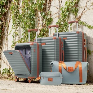 KWPZQEB Luggage Sets of 5 with Front Opening, Hardshell Suitcases With Wheels & TSA Lock, USB Port & Cup Holder, Duffel Bag & Toiletry Bag, 20/24/28 - 1 of 4