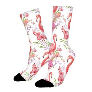 Cute Pink Flamingo Pattern Women Printed Crew Socks Funny Funky Socks Soft Polyester Novelty Gifts for Artists Men - 1 of 1