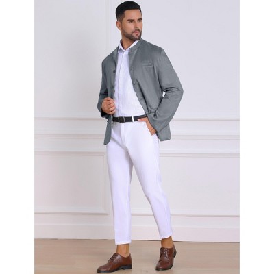 INSPIRE CHIC Men's Casual Stand Collar Single Breasted Suede Blazer Gray Medium — фото 2
