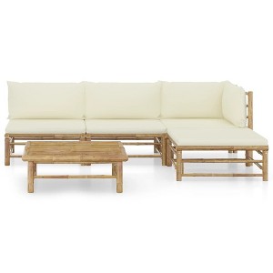 vidaXL 5 Piece Bamboo Patio Lounge Set with Cream White Cushions - Versatile Outdoor Furniture with Comfortable Cushions, Lightweight & Easy-to-Clean - 1 of 4