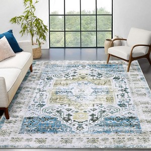 Washable Area Rug for Living Room, Vintage Distressed Accent Carpet, Non-Slip, Low Pile, Stain Resistant - 1 of 4
