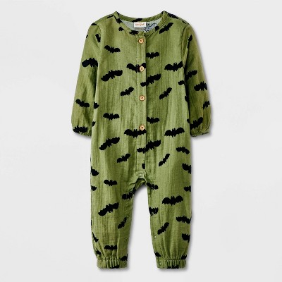 Image of Baby Halloween Gauze Bat Long Sleeve Romper - Cat & Jack™ Green 12M