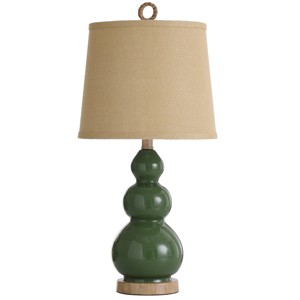 Nautical Green Table Lamp with Burlap Shade and Circle Faux Rope Finial - StyleCraft: Polyresin & Glass, UL Listed, No Assembly Required - 1 of 4