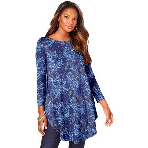 Roaman's Women's Plus Size Boatneck Swing Ultra Drape Tunic - 1 of 4