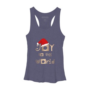 Women's Design By Humans Christmas Design - Joy to the World in Gold Design and Red By SimplyDesign Racerback Tank Top - 1 of 3
