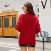 Women Knit Cardigan Plaid Tie Waist Lantern Sleeve Casual Sweater Cardigan Coat Red L - 4 of 4