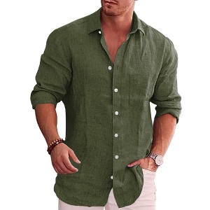 COOFANDY Men's Casual Button Down Shirt Long Sleeve Linen Chambray Shirt - 1 of 4