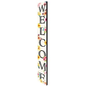 HomeRoots 72" White Black And Pink Solid Wood Watercolor Floral Welcome Porch Sign - 1 of 4