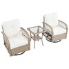 3-Piece Outdoor Rattan 360° Swivel Chairs Patio Conversation Chat Set  for 2 with Glass Tablefor Patio, Garden, or Balcony-- Frevyn - 4 of 4