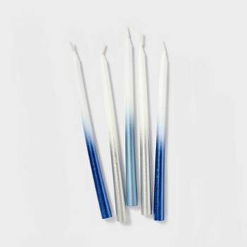 45ct 5.5"x0.37" Paraffin Wax Unscented Hanukkah Taper Candle Blue & Silver Ombre - Spritz™