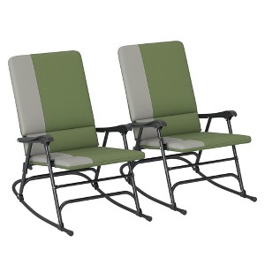 Outsunny Outdoor Rocking Chairs Set of 2, Folding Rocking Chair Set with 400 lbs. Capacity, Wide Seat, Padded High Back for Patio, Porch - 1 of 4