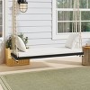 Twin Size Acacia Wood Porch Swing Chair with Cushion & Pillows, 400lbs Capacity, 63" Wide, 6 Ropes - Coolbibila - 3 of 4