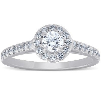 Pompeii3 3/4 Ct Halo Round Diamond Engagement Halo Ring 10k White Gold