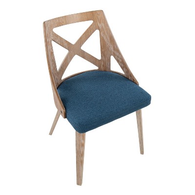Charlotte White Washed Wood & Blue Fabric Dining Chairs - Set of 2