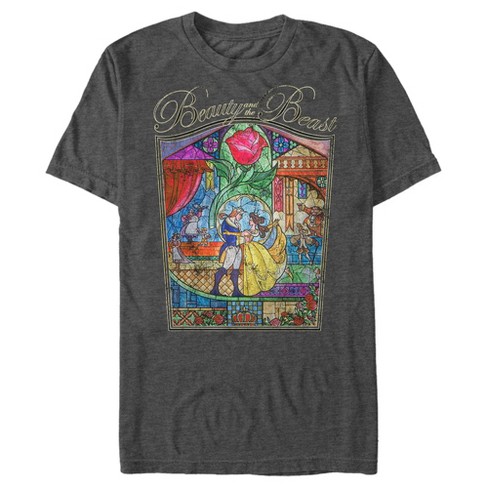Men's Beauty And The Beast Glass Window T-shirt - Charcoal Heather - 2x ...