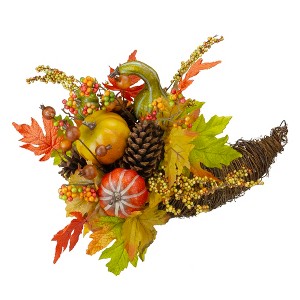 Northlight 18" Orange Gourds and Maple Leaves Cornucopia Thanksgiving Tabletop Decor - 1 of 4