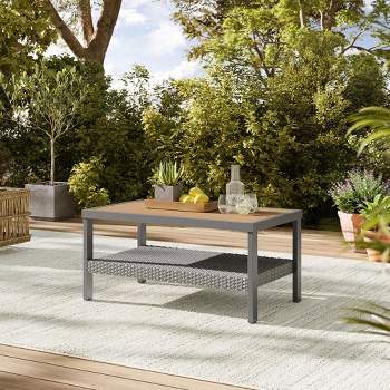 SONGMICS HOME Sencillo Collection - Coffee Table, Chat Table, Patio Table, Rectangular, with Storage, Gray and Beige